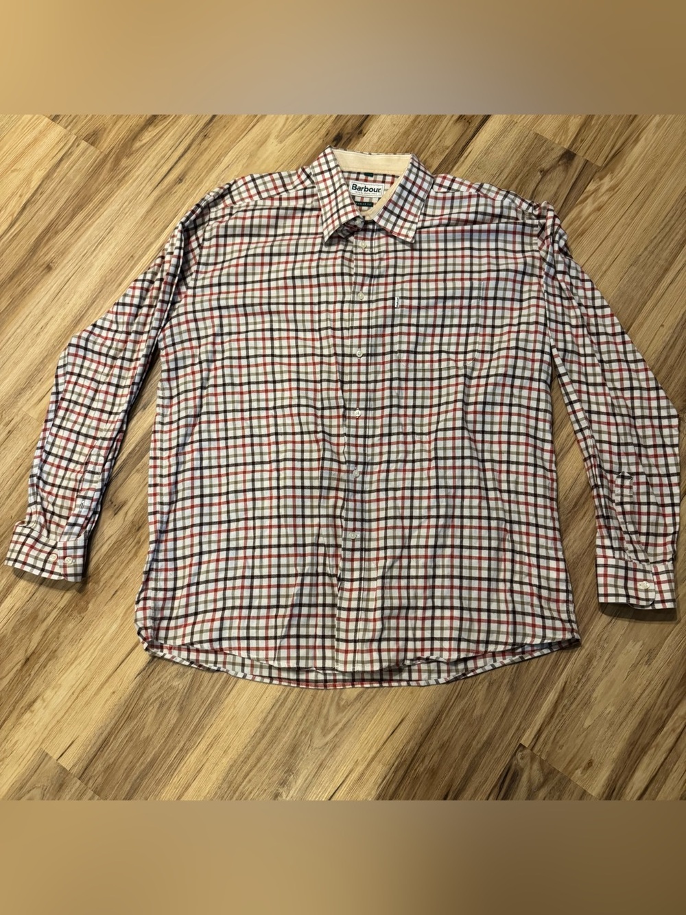 Barbour Men's Size XL Red/Blue/White Check Long Sleeve Flannel Regular Fit